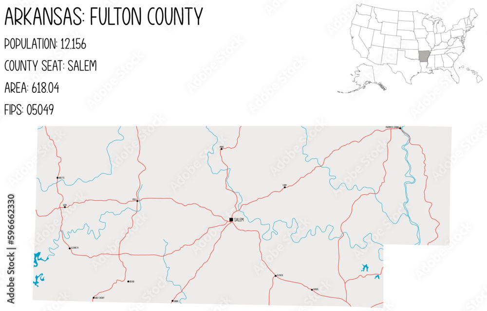 Large and detailed map of Fulton County in Arkansas, USA. Large and detailed map of Fulton County in Arkansas, USA.
