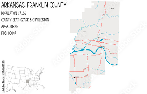Large and detailed map of Franklin County in Arkansas, USA.