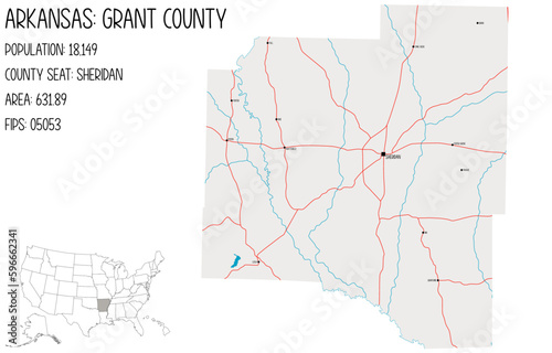 Large and detailed map of Grant County in Arkansas  USA.