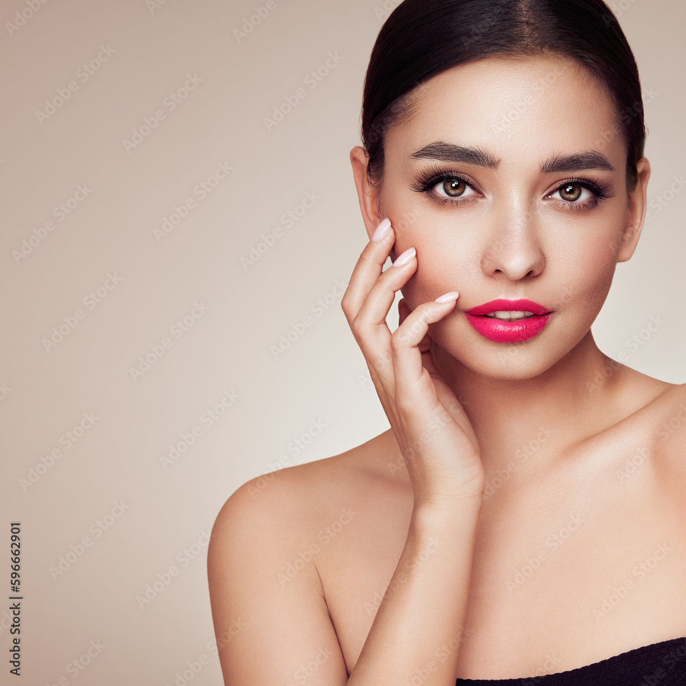 Portrait beautiful young woman with clean fresh skin. Model with healthy skin, close up portrait. Cosmetology, beauty and spa Portrait beautiful young woman with clean fresh skin. Model with healthy skin, close up portrait. Cosmetology, beauty and spa