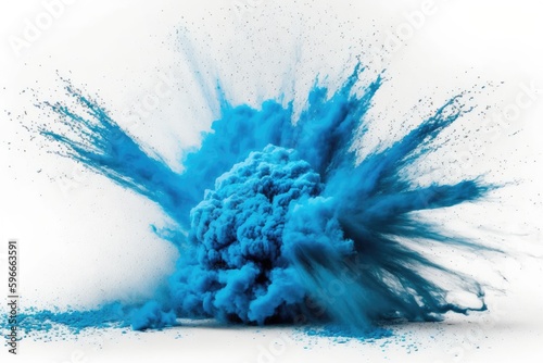 vibrant blue powder explosion on a clean white background. Generative AI