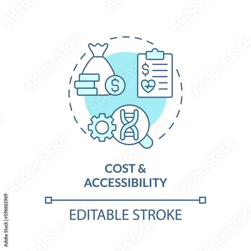 Cost and accessibility turquoise concept icon. High expenses for treatment. Precision medicine challenge and limitation abstract idea thin line illustration. Isolated outline drawing. Editable stroke