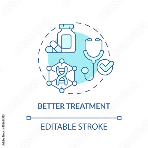 Better treatment turquoise concept icon. Delivering improved treatment for patients. Benefit of precision medicine abstract idea thin line illustration. Isolated outline drawing. Editable stroke