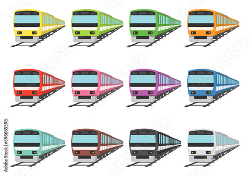 線路を走る電車のイラストのセット_2
