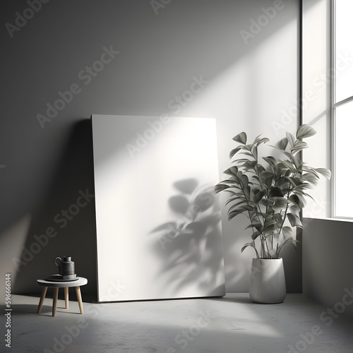 Blank mockup with a 3D render and a canvasframe, 3D render mockup,blank photo, White frame for mockup, AI, AI generated photo