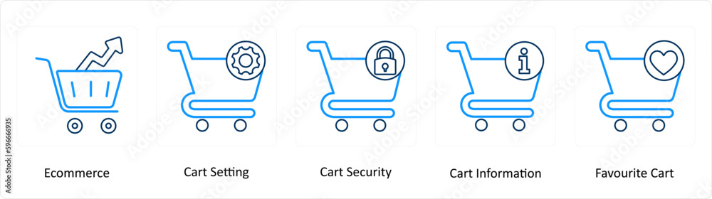 A set of 5 Extra icons as ecommerce, cart setting, cart security A set of 5 Extra icons as ecommerce, cart setting, cart security