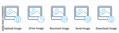A set of 5 Extra icons as upload image, delete image, received image
