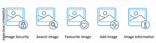 A set of 5 Extra icons as image security, search image, favorite image
