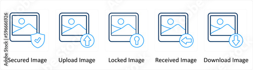 A set of 5 Extra icons as secured image, upload image, locked image