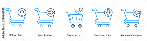 A set of 5 Extra icons as upload cart, send to cart, ecommerce