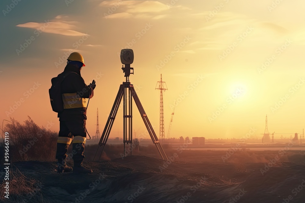 Silhouette Engineer standing command construction crew working on high ...