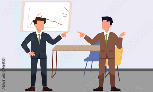 Conflict resolution and conflict between two person at office work blaming each other pointing finger quarrelling business person for loss project business downfall. blaming each other pointing finger