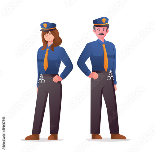 Police officer in the uniform standing vector illustration	
