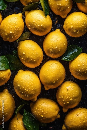 water drops on a fresh lemons background