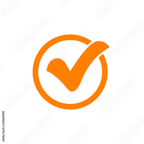 Orange check mark icon. Tick symbol in orange color, vector illustration.