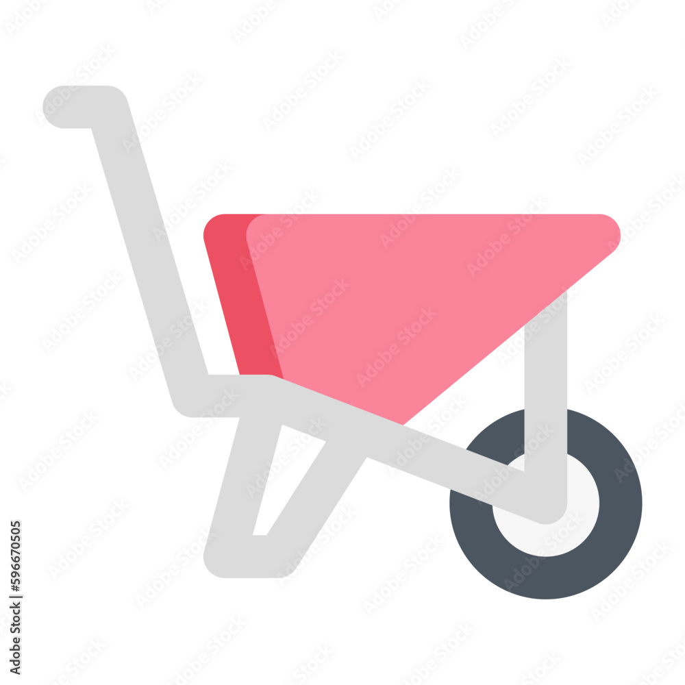 Isolated wheelbarrow in flat icon on white background. Gardening, farming, wheel barrow Isolated wheelbarrow in flat icon on white background. Gardening, farming, wheel barrow