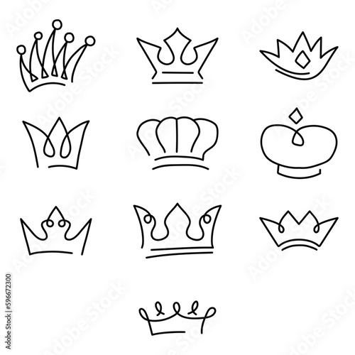 Hand drawn crowns logo and icon design set collection