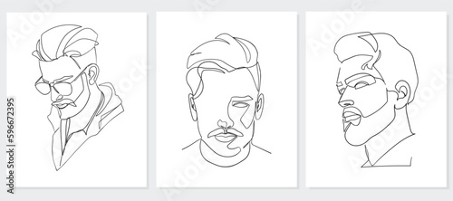 Continuous one line drawing of man portraits. Hairstyle. Fashionable men's style. - Vector illustration.