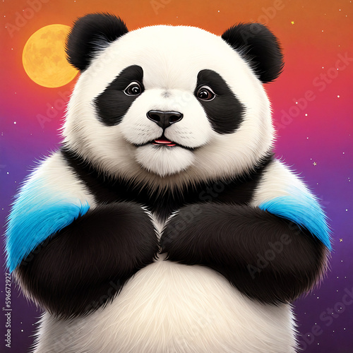 very nice fluffy panda bear colorful painting with generative AI technology