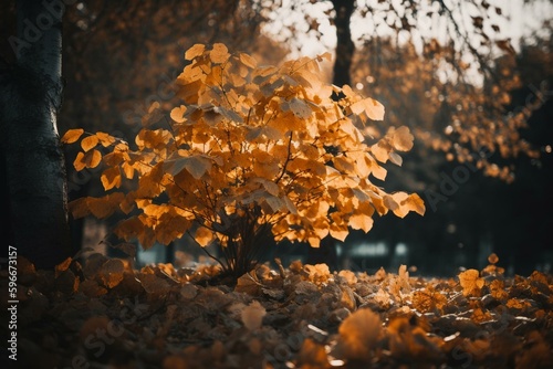 Tree with golden leaves in autumn. Generative AI