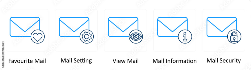 A set of 5 Extra icons as favorite mail, mail setting, view mail A set of 5 Extra icons as favorite mail, mail setting, view mail