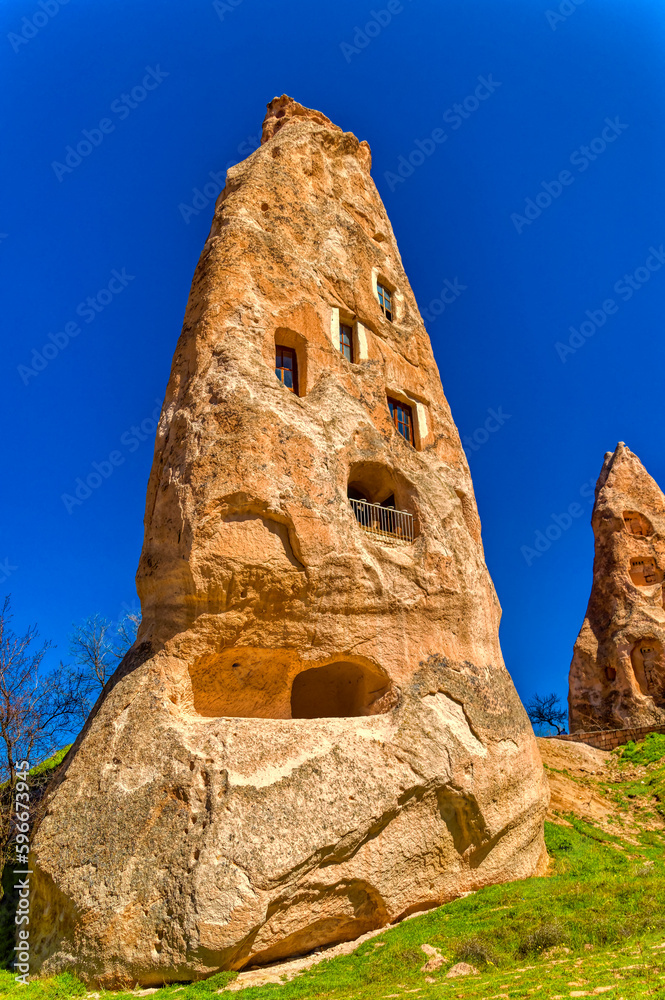 Typical rock formations in Cappadocia, Turkey.