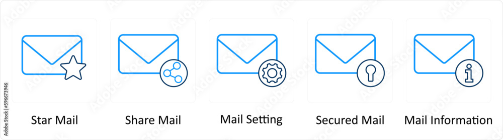 A set of 5 Extra icons as star mail, share mail, mail setting A set of 5 Extra icons as star mail, share mail, mail setting