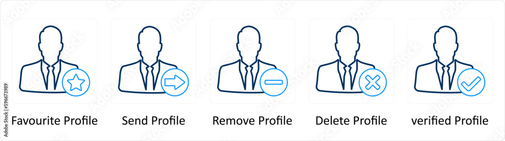 A set of 5 Extra icons as favorite profile, send profile, remove profile