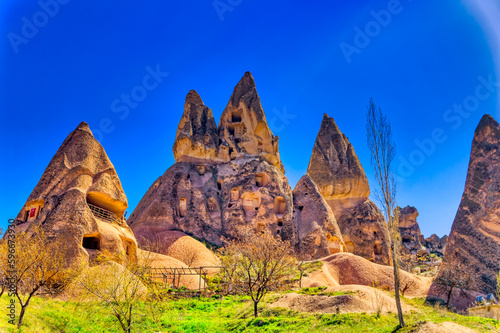 Typical rock formations in Cappadocia, Turkey.