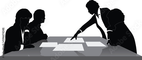 silhouette of a business meeting with a team.