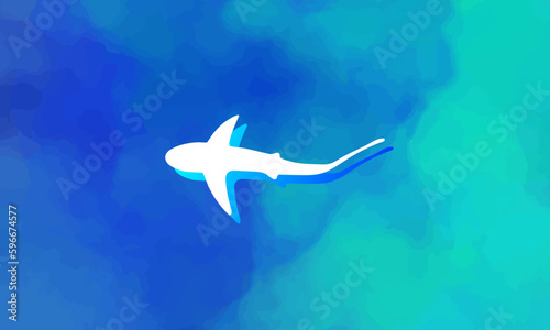 shark vector white color on blue sea background  tosca with watercolor