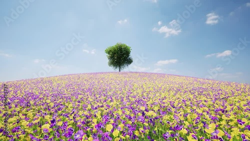 Wallpaper Mural One tree grows on the hill flowers bloom 4k Torontodigital.ca