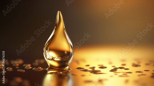 Drop of golden oil - concept of wellness and beauty products, generative ai