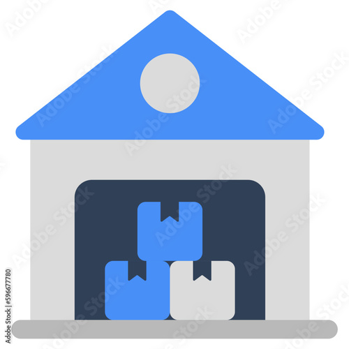 A flat design icon of warehouse