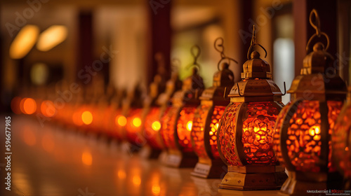 Lamps at Malayalee Wedding Ceremony, generative ai photo