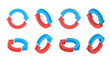 青と赤の矢印がサークル上に循環しているアイソメトリックのアイコン