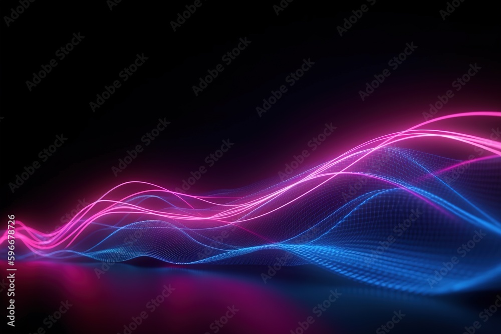 abstract futuristic background with pink blue glowing neon moving high speed wave lines and bokeh lights. Data transfer concept Fantastic wallpaper, Ai Generative - obrazy, fototapety, plakaty 
