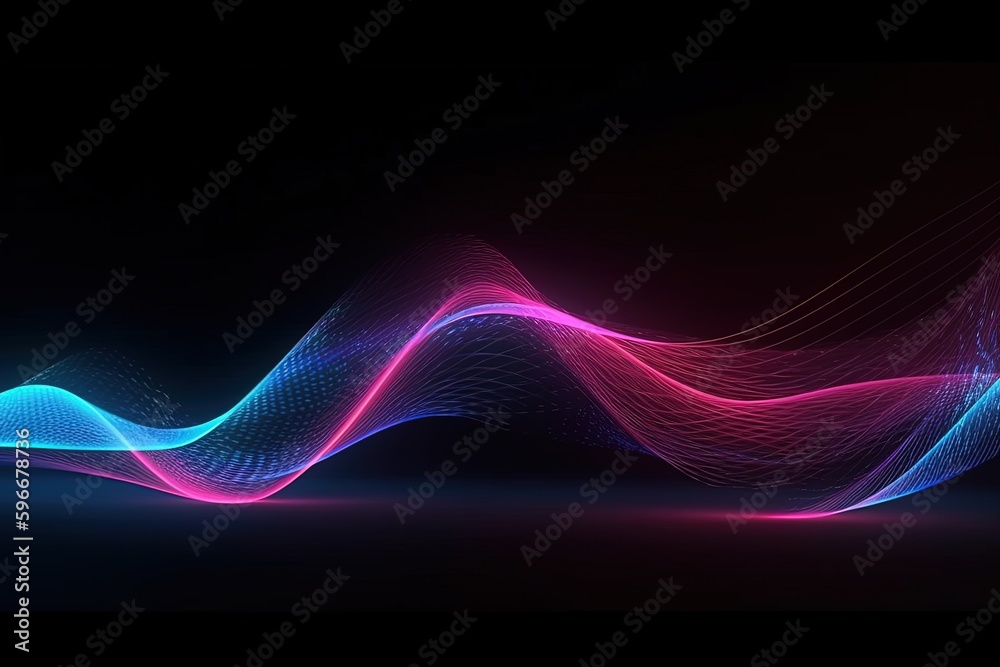 abstract futuristic background with pink blue glowing neon moving high speed wave lines and bokeh lights. Data transfer concept Fantastic wallpaper, Ai Generative