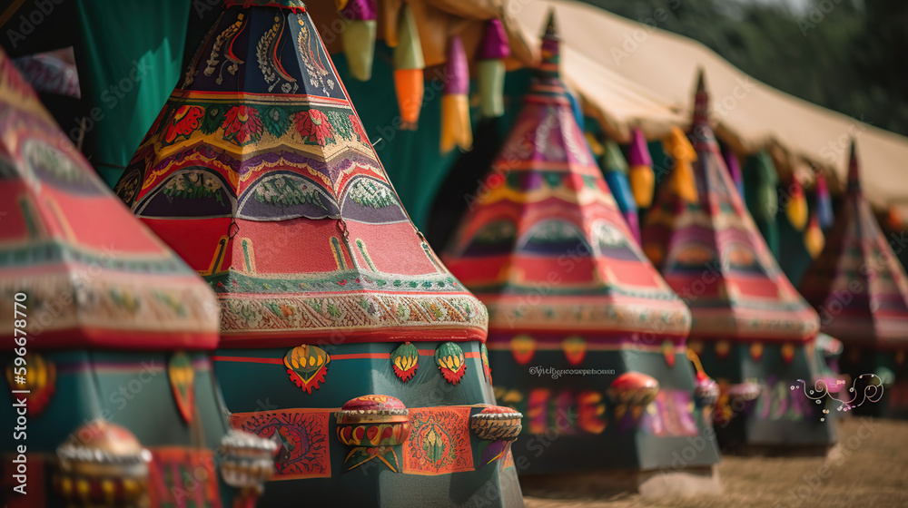 Obraz premium Indian tents decorated with ornaments, generative ai