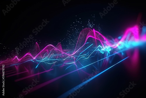 abstract futuristic background with pink blue glowing neon moving high speed wave lines and bokeh lights. Data transfer concept Fantastic wallpaper, Ai Generative