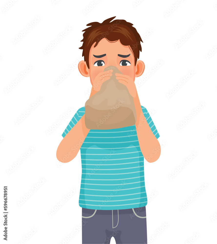 Young man having panic attack breathing into paper bag Young man having panic attack breathing into paper bag
