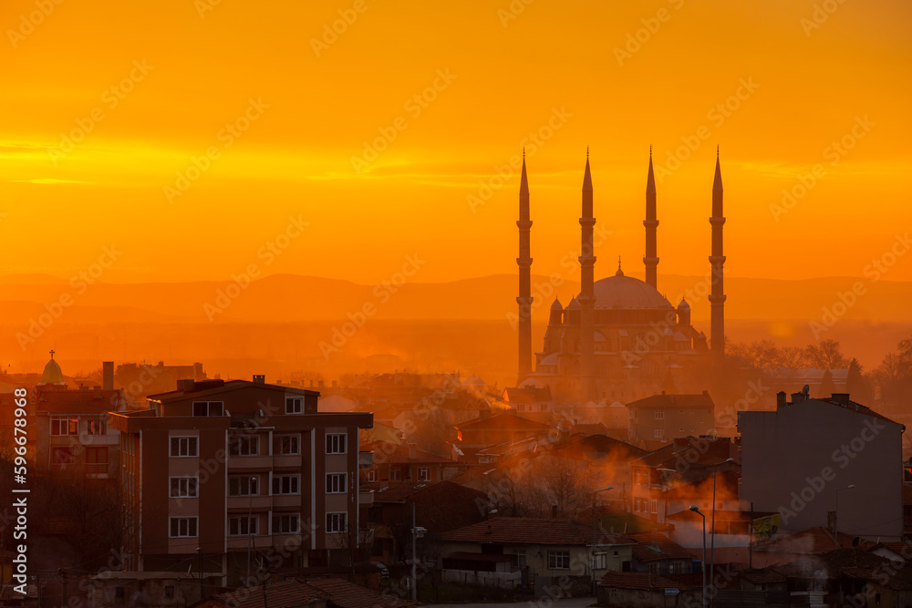 Selimiye Mosque and a unique sunset, Edirne, Turkey