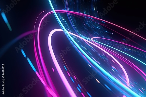 abstract futuristic background with pink blue glowing neon moving high speed wave lines and bokeh lights. Data transfer concept Fantastic wallpaper, Ai Generative