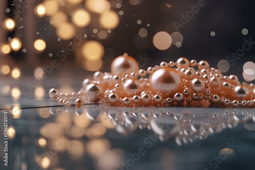 Sparkling blurred backdrop of pearls & rose gold, inspired by raindrops and festive decor. Generative AI photo