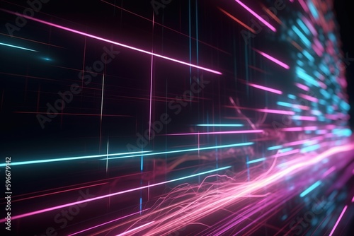 abstract futuristic background with pink blue glowing neon moving high speed wave lines and bokeh lights. Data transfer concept Fantastic wallpaper, Ai Generative