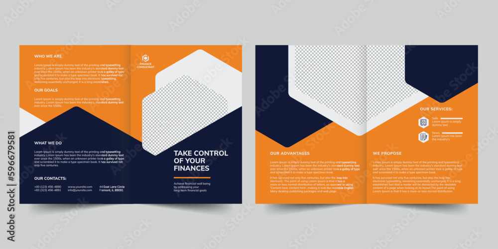 Finance Consultant bifold brochure template. A clean, modern, and high-quality design bifold brochure vector design. Editable and customize template brochure