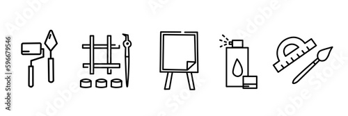 Set of artist's and painter's supplies on white background