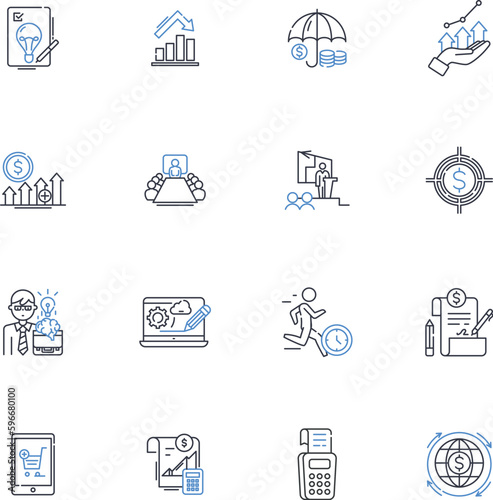 Financial inspection line icons collection. Compliance, Audit, Accountability, Examination, Regulation, Investigation, Transparency vector and linear illustration. Generative AI