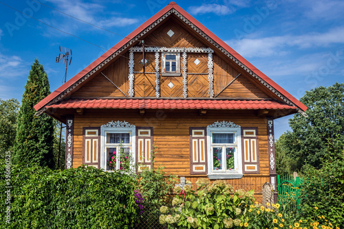 House in Soce village, famous for traditional architecture, Podlasie region of Poland