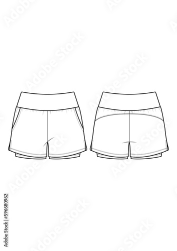 active athleisure sportswear running shorts fashion technical drawing / flat sketch /CAD / ADOBE Illustrator vector digital download	
